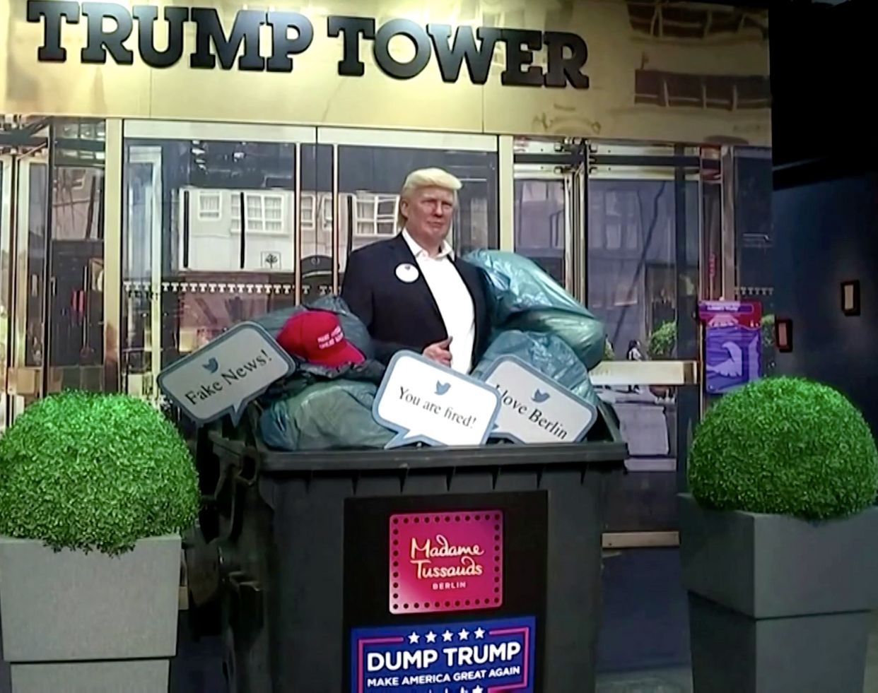 Berlin’s Madame Tussauds Wax Exhibition hall Put Their Donald Trump Sculpture In A Dumpster